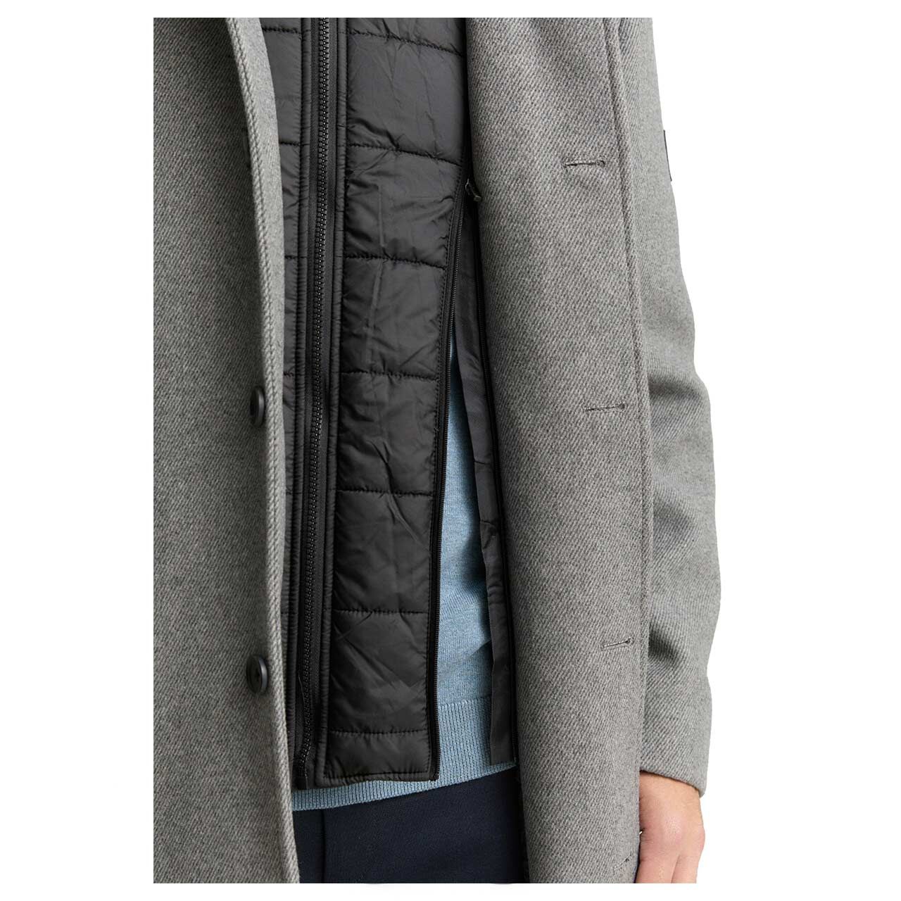 Herren Mantel Wool Coat 2 in 1 von Tom Tailor in Grau, Detailansicht am Model