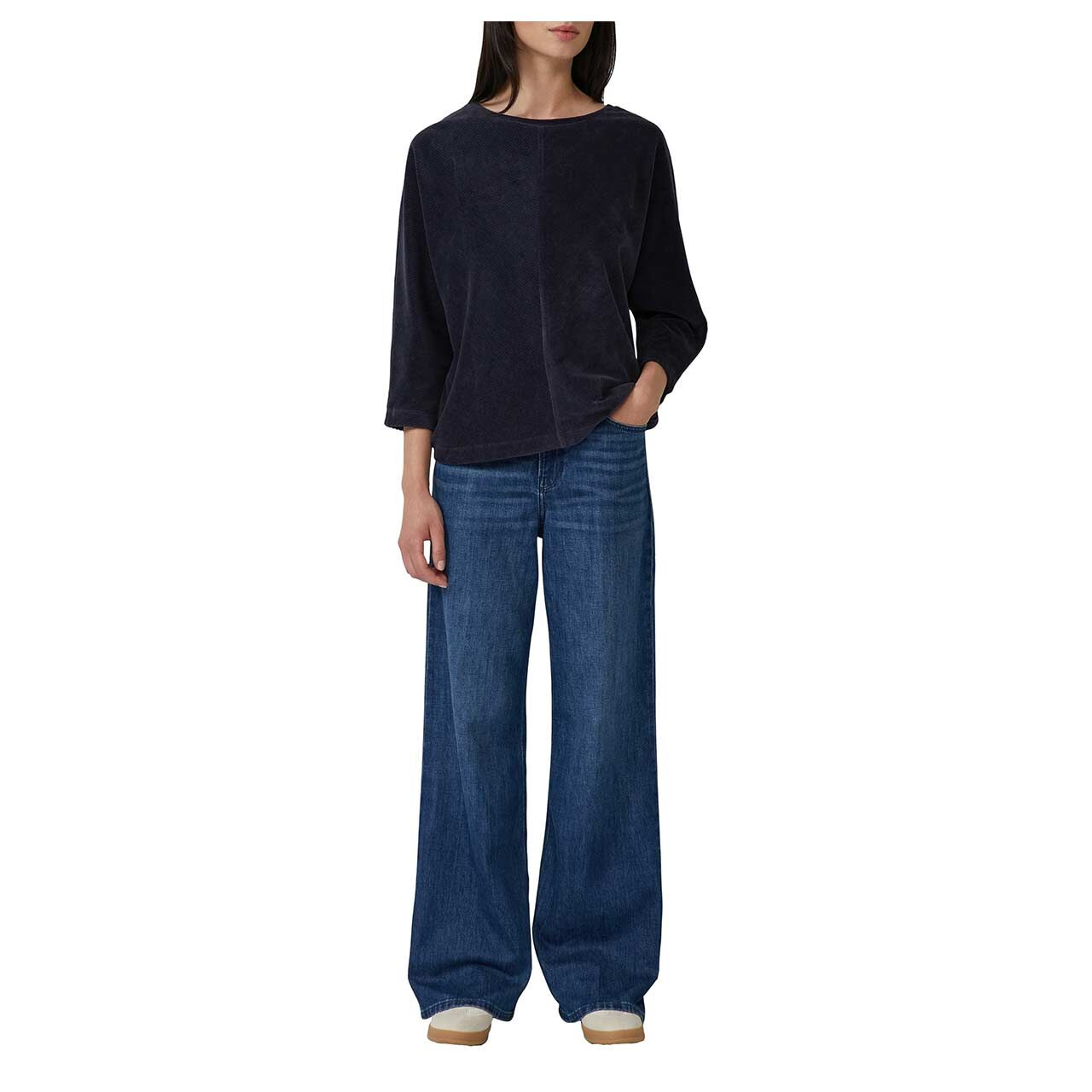 Damen 3/4 Arm Cord Sweatshirt von s.Oliver in Dunkelblau, Vorderansicht mit Model