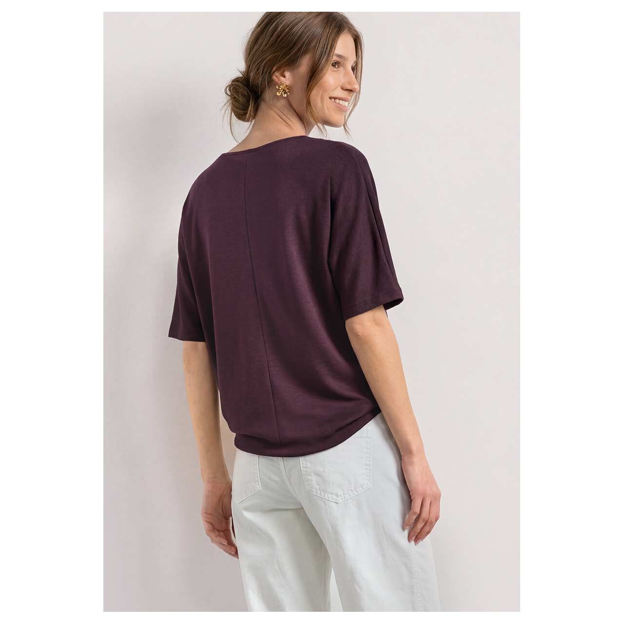 Damen T-Shirt Basic Bottom Cuff von Street One in Lila, Rückansicht am Model