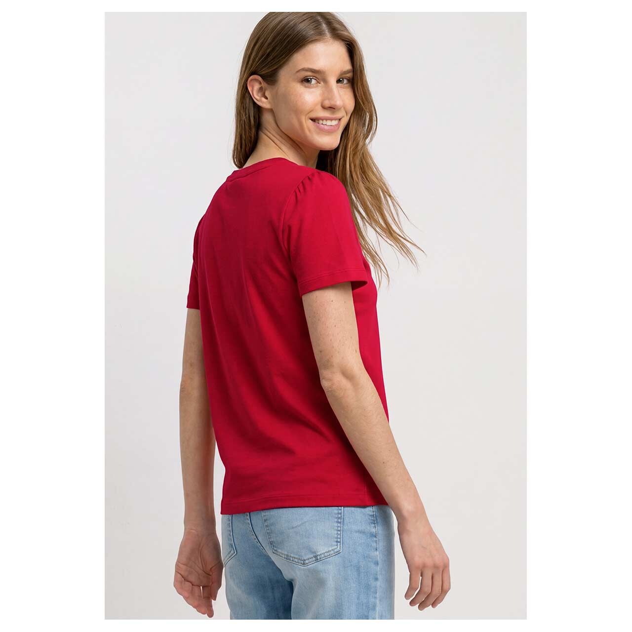 Damen T-Shirt Puff Sleeves von Street One in Rot, Rückansicht am Model