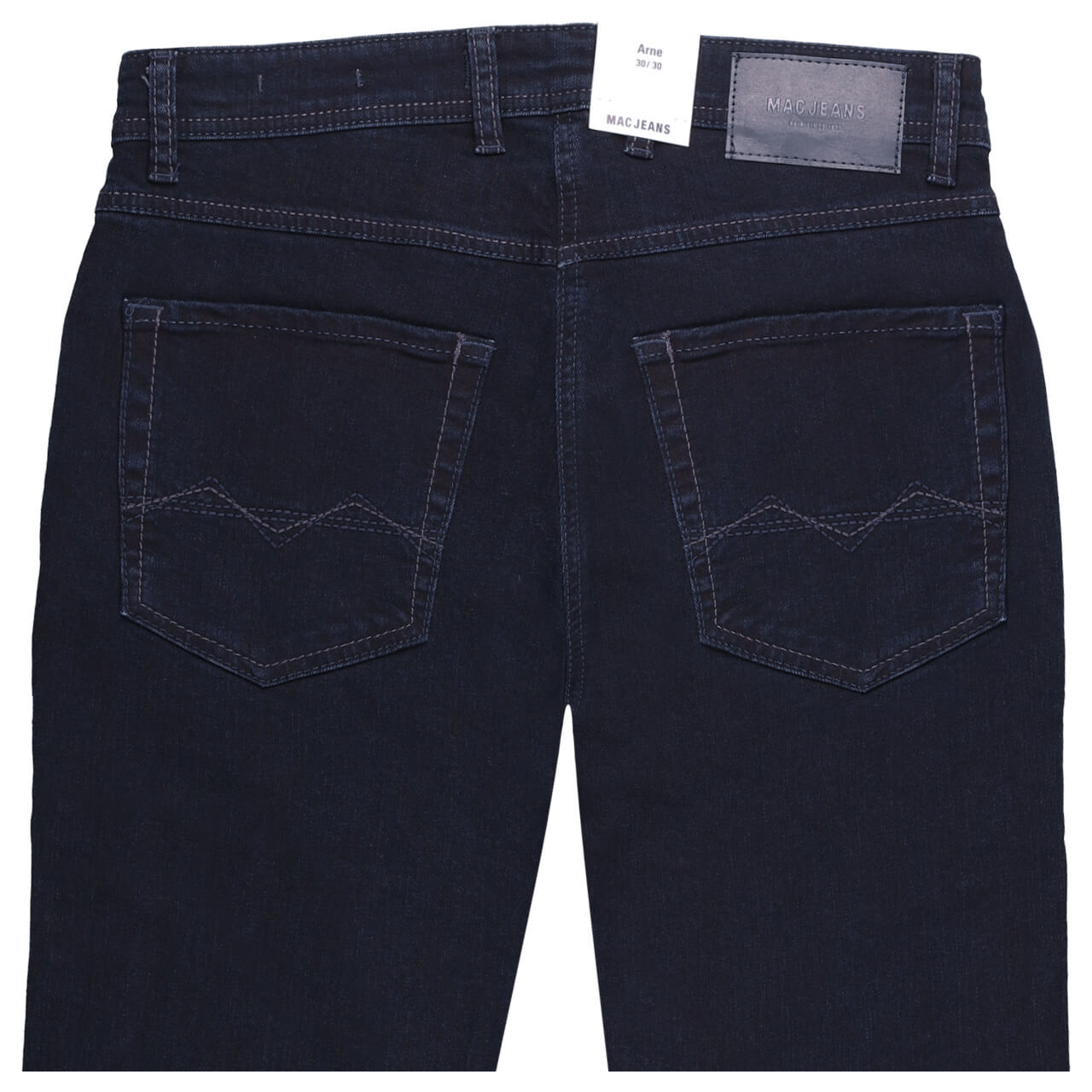 Stretch Herrenjeans Arne von MAC in Dunkelblau, detaillierte Rückansicht