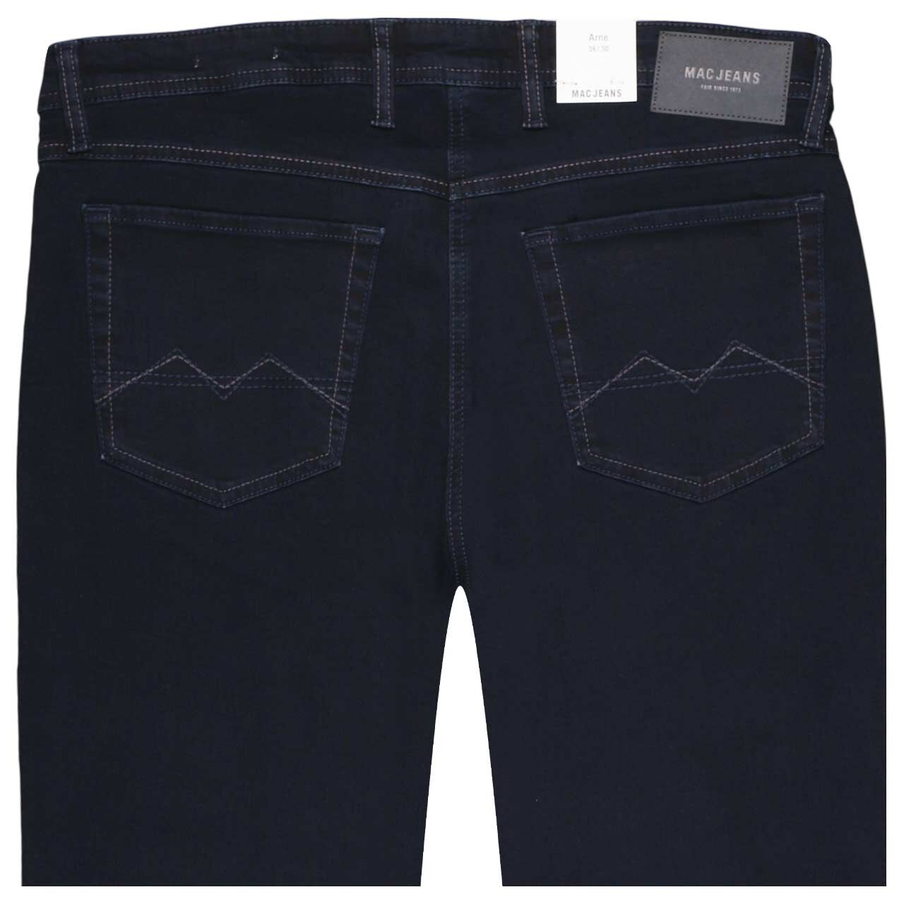 Stretch Herrenjeans Arne von MAC in Dunkelblau, detaillierte Rückansicht