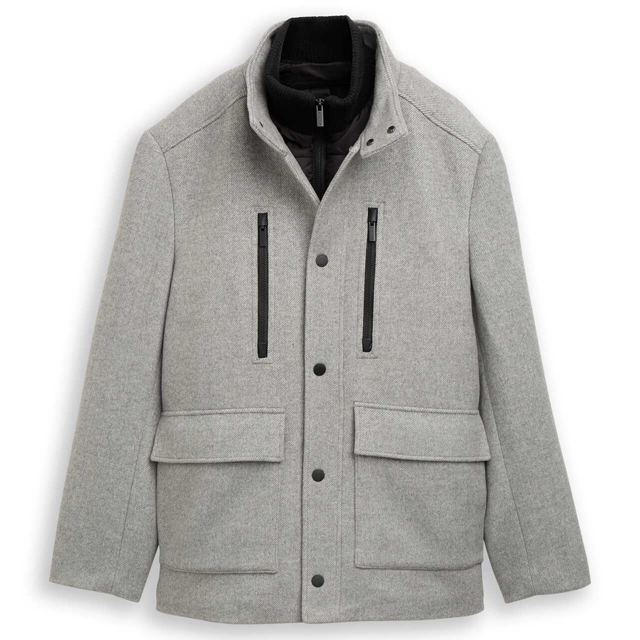 Tom Tailor Herren Mantel Wool Coat 2 in 1 mid grey melange twill