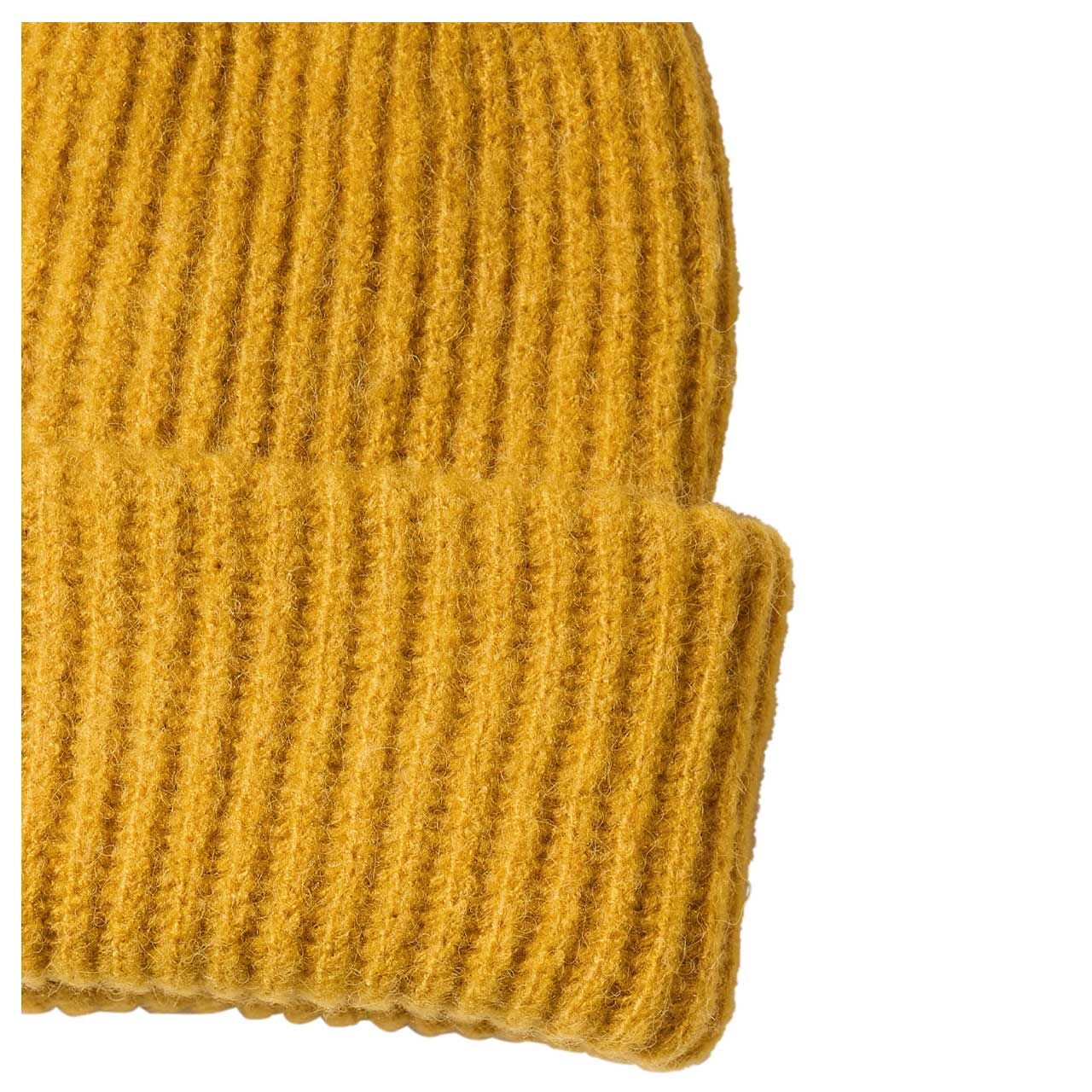 Damen Mütze Solid Knit Cap von Cecil in Hellblau meliert, Detailansicht Rippstrickstruktur