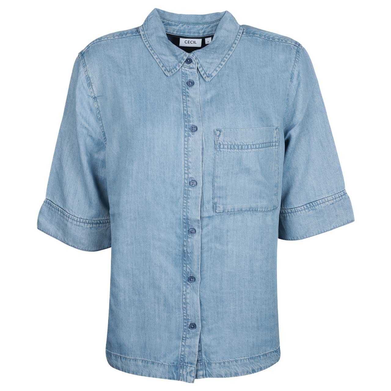 Cecil Damen Kurzarm Bluse Denim Look light blue wash