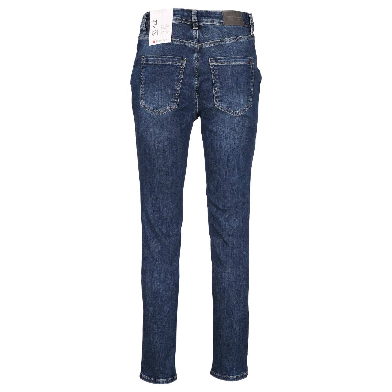 Damenjeans York von Street One in Dunkelblau angewaschen, Rückansicht