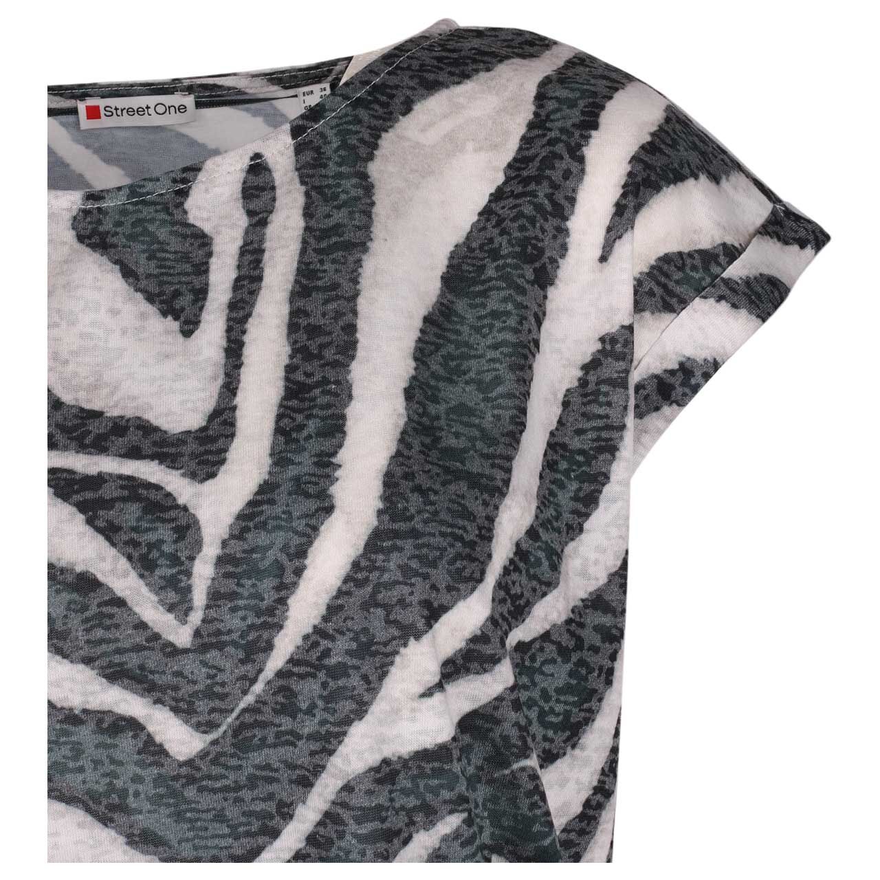 Detailansicht des Damen T-Shirts von Street One in Grau-Grün mit Print
