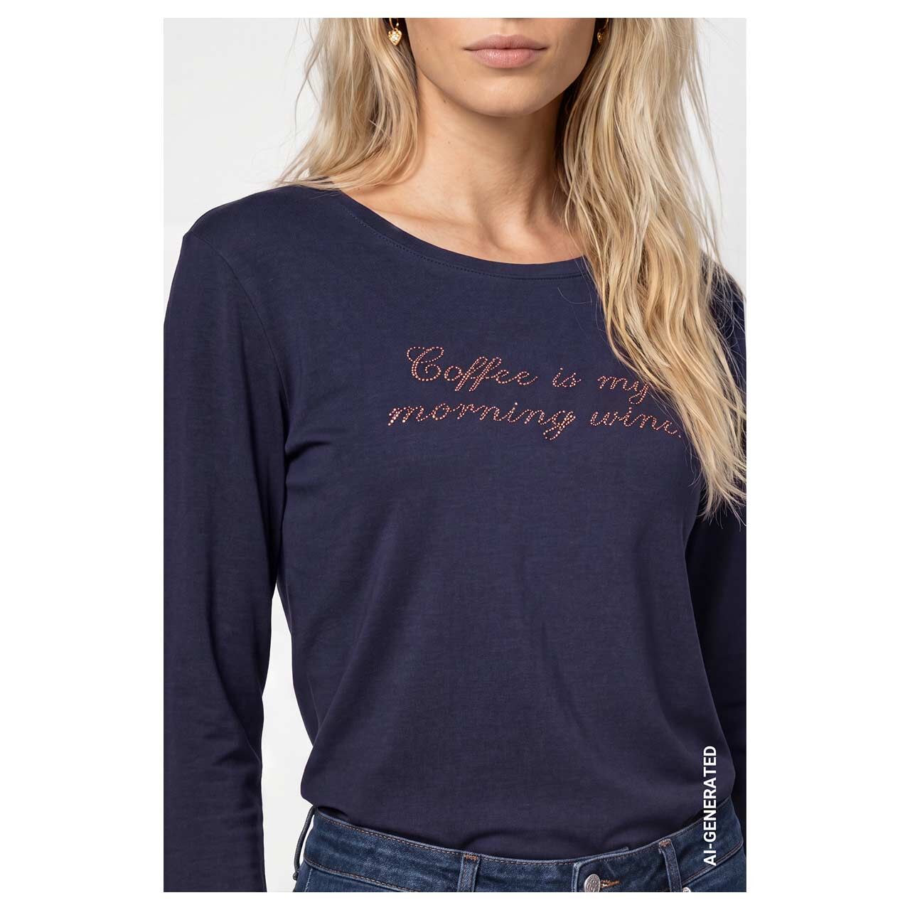 Monari Damen Langarm Shirt dark blue wording