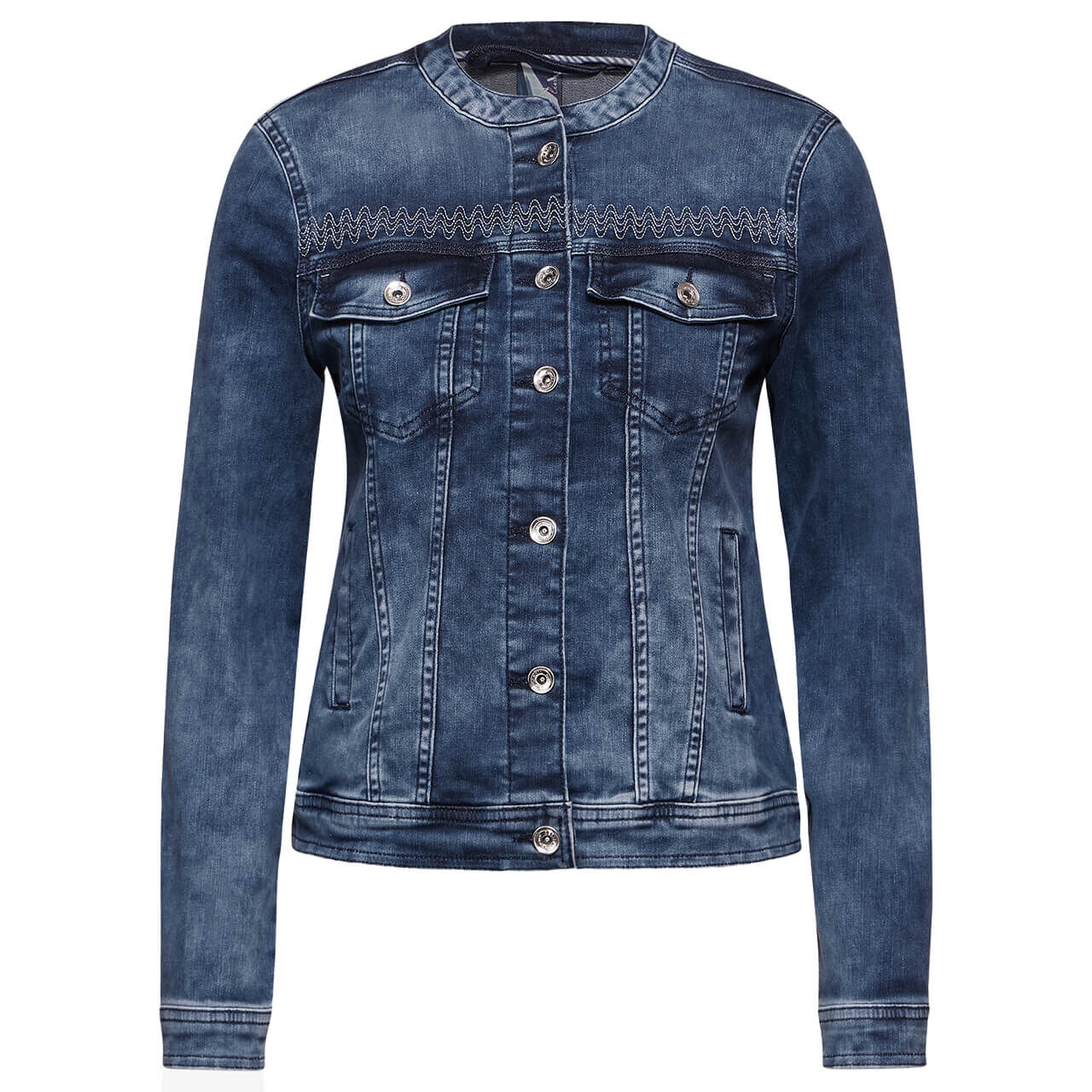 Cecil Damen Jeansjacke mid blue washed embroidery Cecil Damen Jeansjacke mid blue washed embroidery