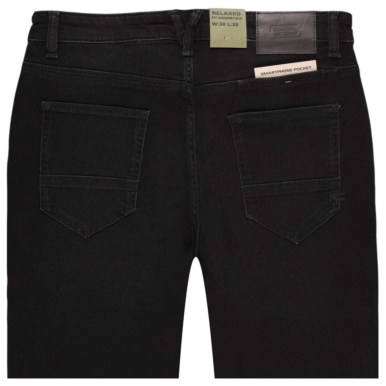 Stretch Herrenjeans Woodstock von Camel active in Schwarz, detaillierte Rückansicht