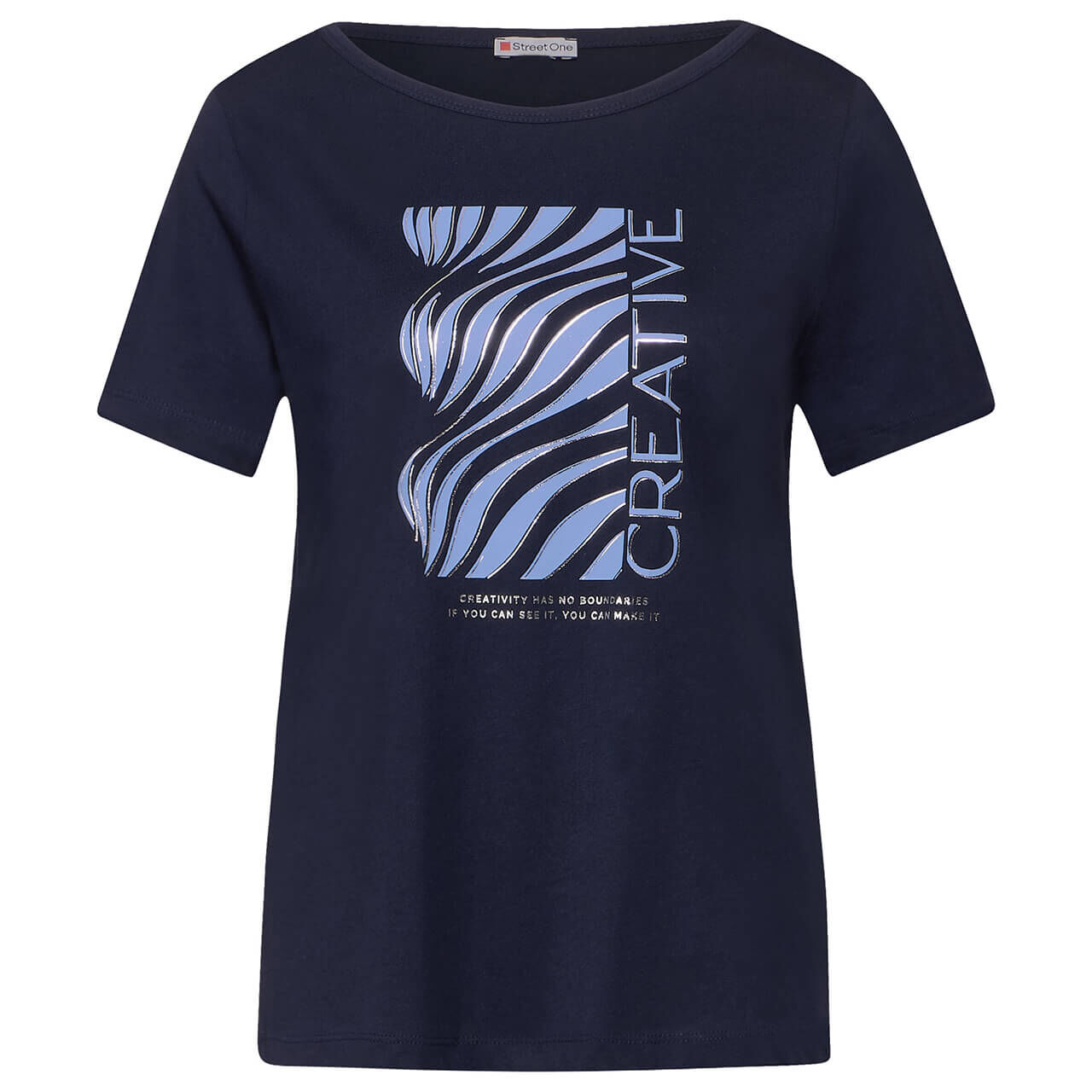 Street One Damen T-Shirt Organic Wave Partprint deep blue