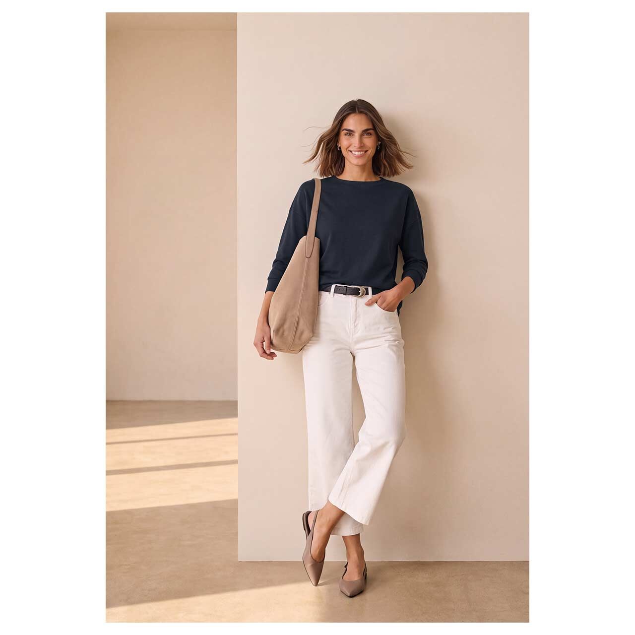 Street One Damen 3/4 Arm Shirt U-Boat Shirt in Dunkelblau, Ganzkörperansicht am Model