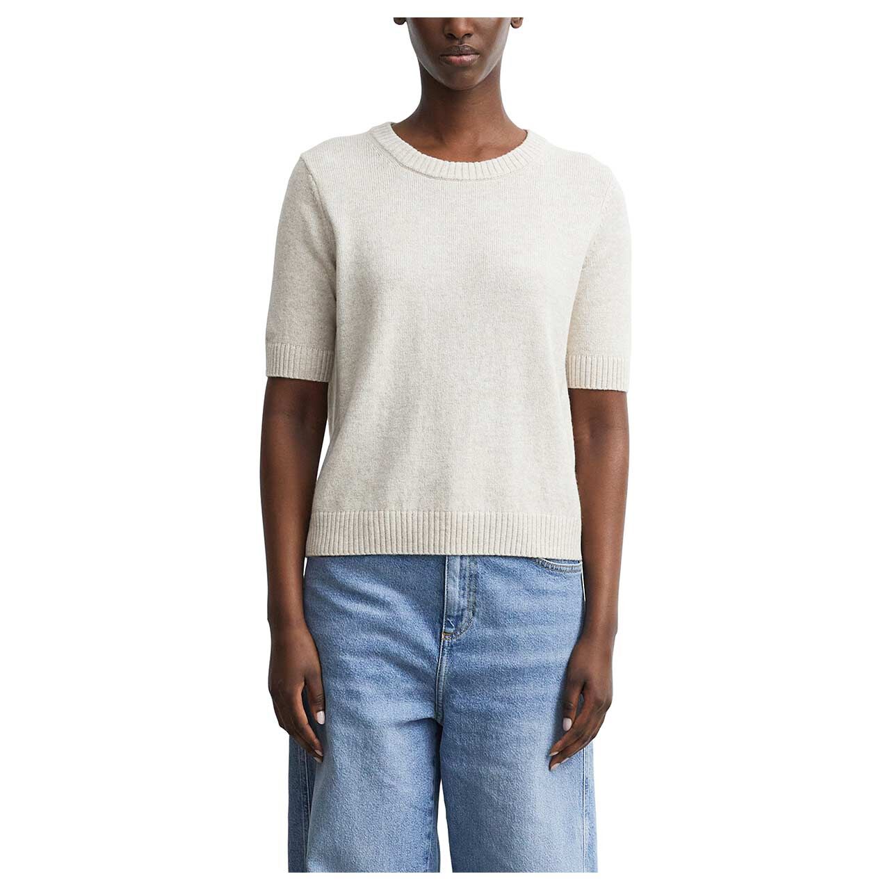 Damen Kurzarm Pullover von Comma in Beige meliert, Vorderansicht am Model