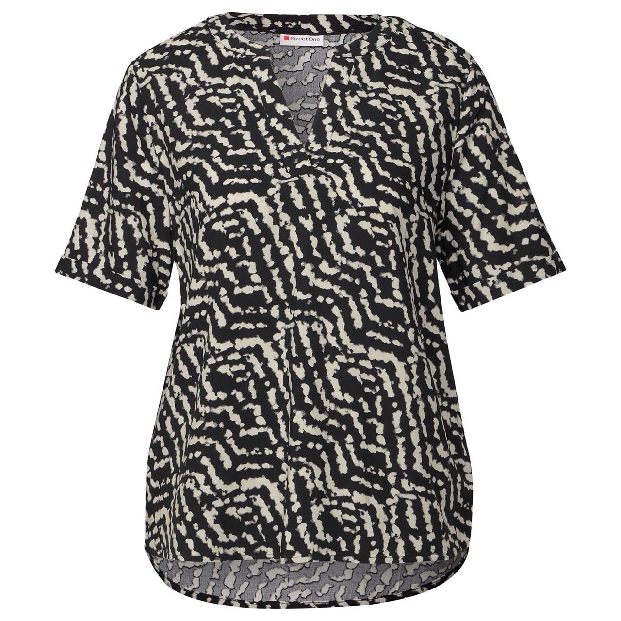 Street One Damen Kurzarm Bluse Splitneck black printed Street One Damen Kurzarm Bluse Splitneck black printed