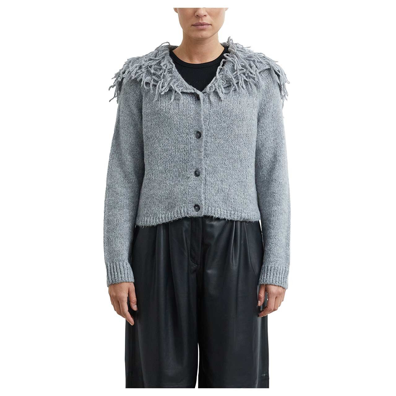 Damen Strickjacke von Comma in Grau meliert, Vorderansicht am Model