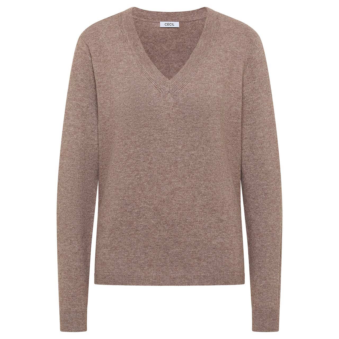 Cecil Damen Pullover Cosy Short V-Neck chocolate mousse melange Cecil Damen Pullover Cosy Short V-Neck chocolate mousse melange