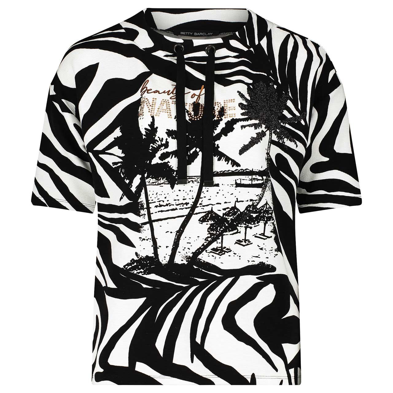 Betty Barclay Damen Kurzarm Sweatshirt black cream