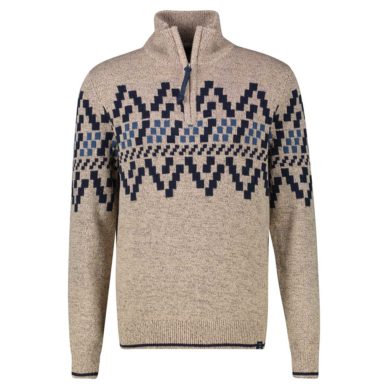 Lerros Herren Pullover Troyer tender beige knit melange patterned
