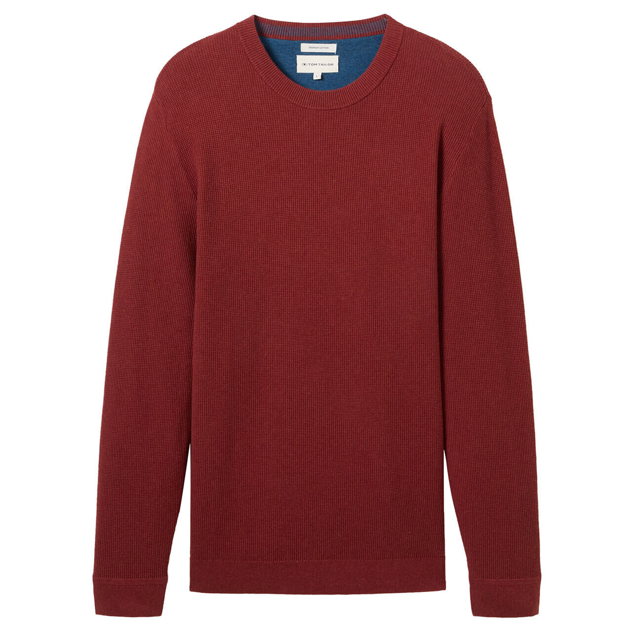 Tom Tailor Herren Pullover Structured Crewneck Knit burgundy dark red melange