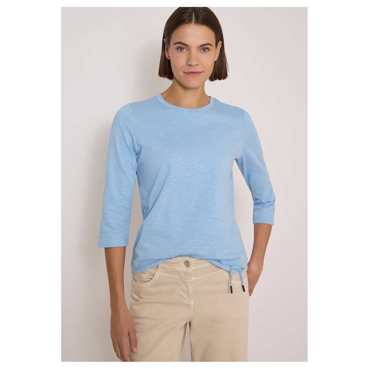 Damen 3/4 Arm Shirt Soft Slubyarn von Cecil in Hellblau meliert, Vorderansicht am Model