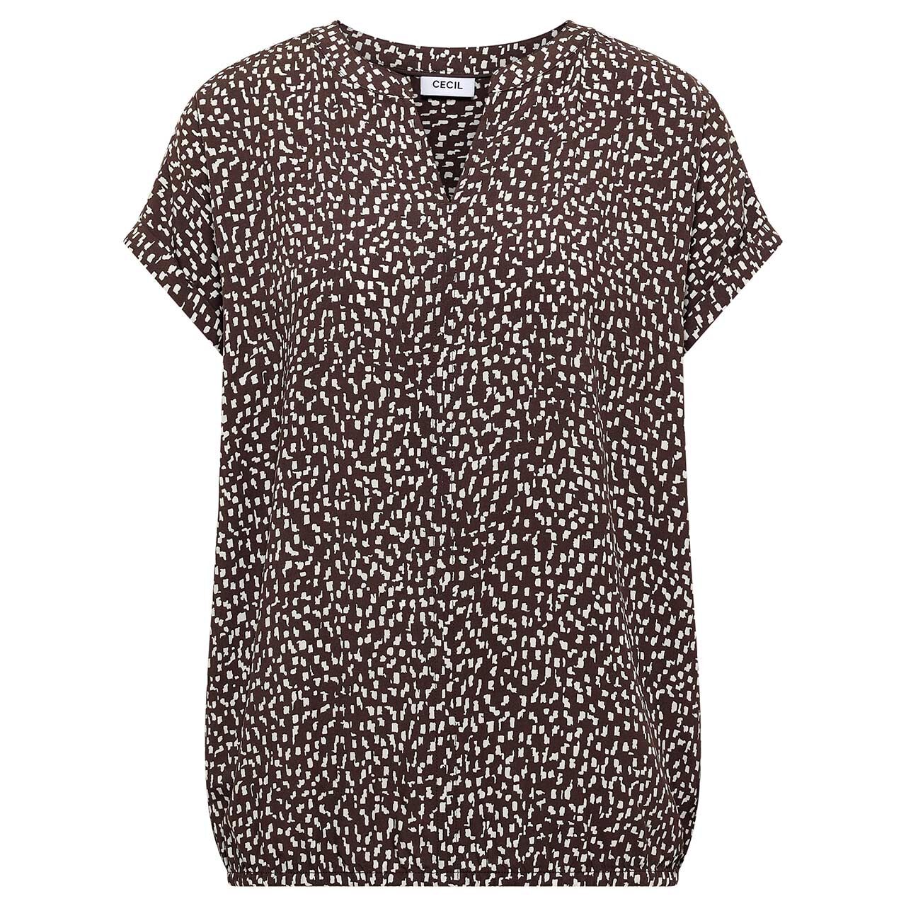 Cecil Damen Kurzarm Bluse Minimal Print brown cacao
