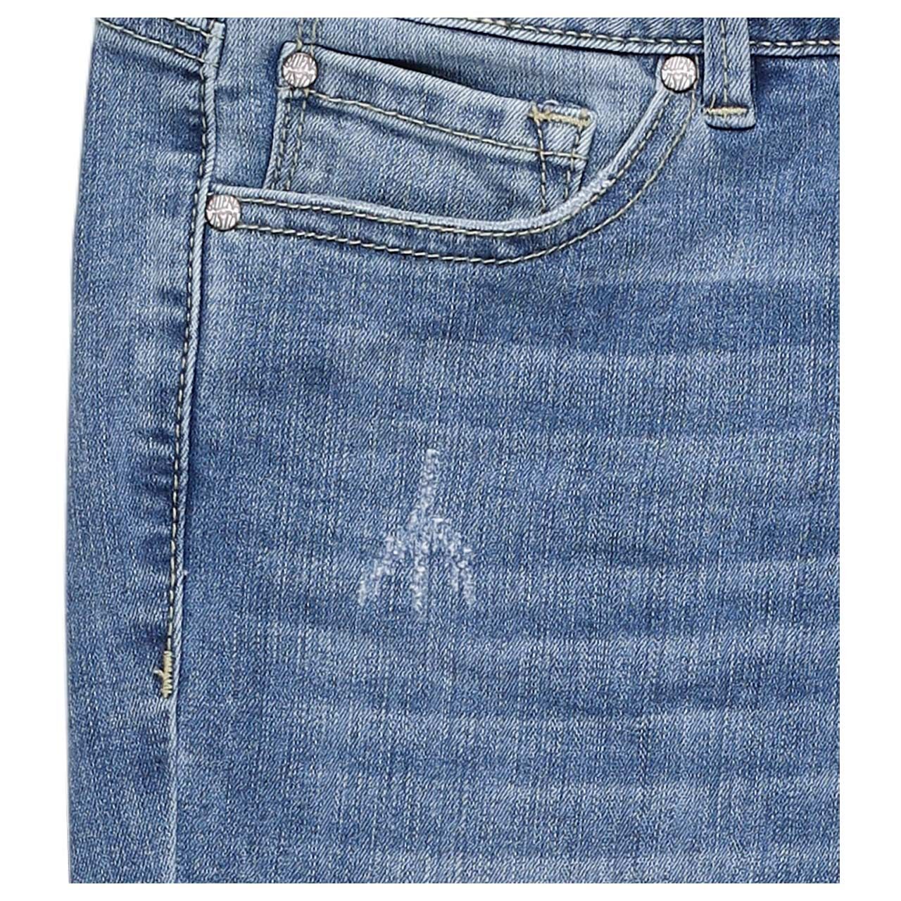 Damenjeans Italy V 7/8 Stretch Denim von Buena Vista in Hellblau verwaschen mit Used-Effekten, Detailansicht Used-Effekt