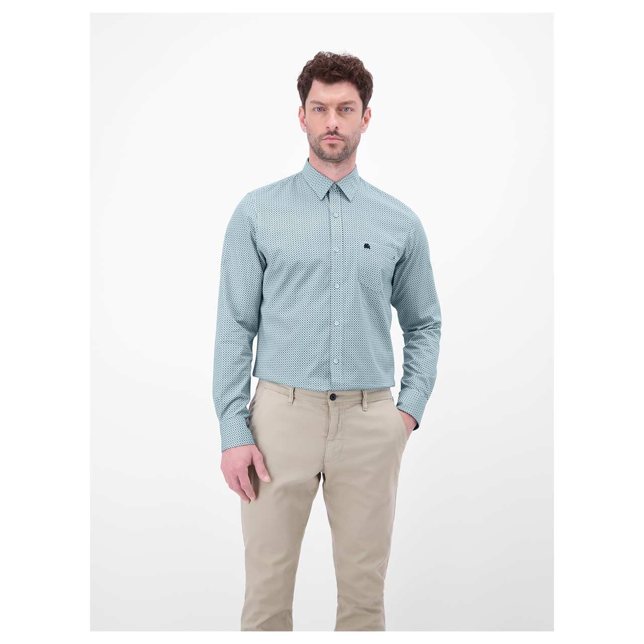 Herren Hemd von Lerros in Eisblau mit Print, Vorderansicht am Model