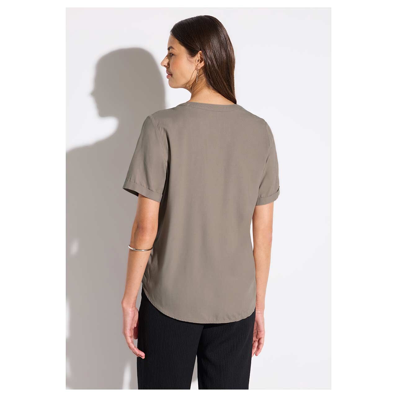 Street One Damen Kurzarm Bluse Splitneck vintage stone