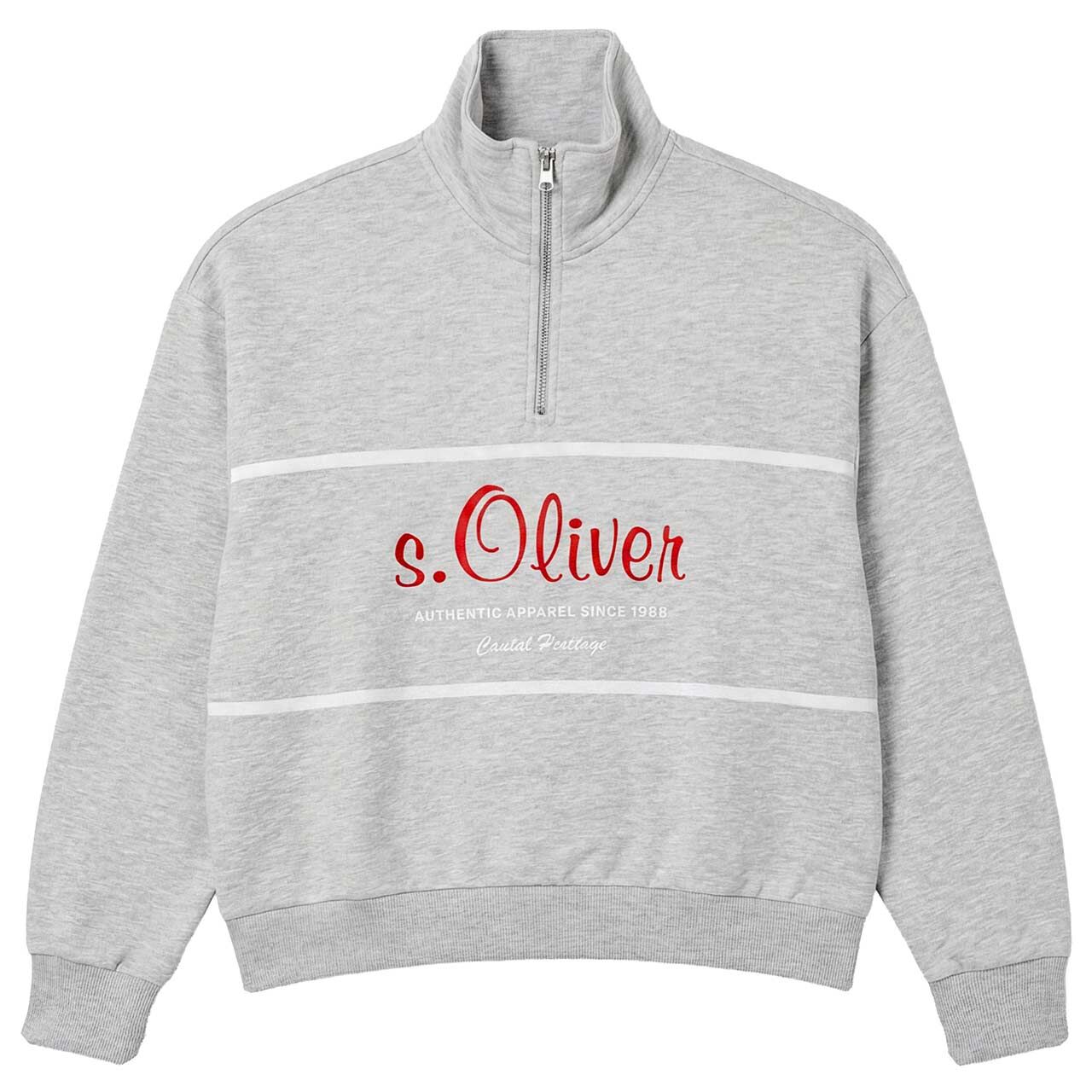 s.Oliver Damen Sweatshirt Troyer light grey printed