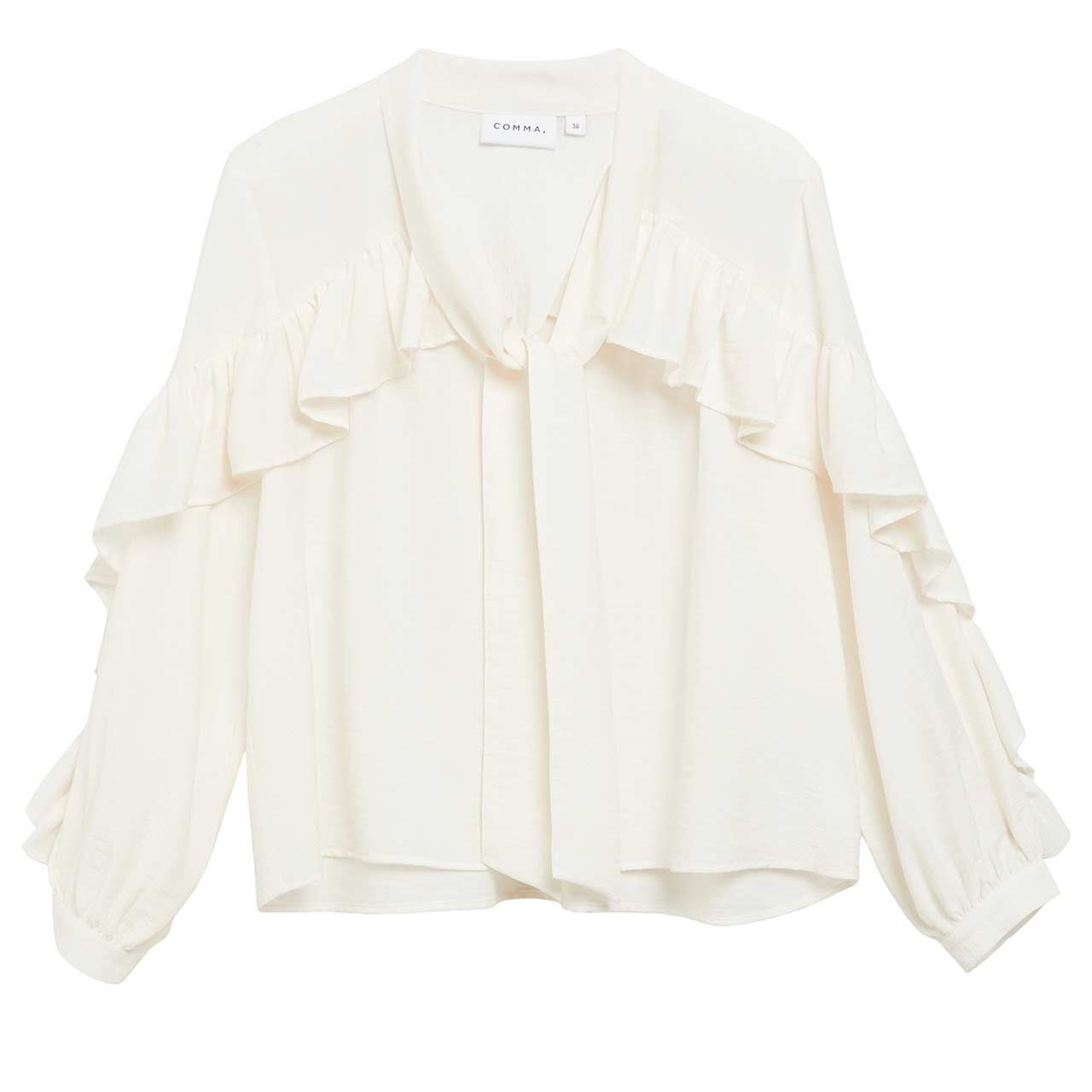 Comma Damen Langarm Bluse creme white