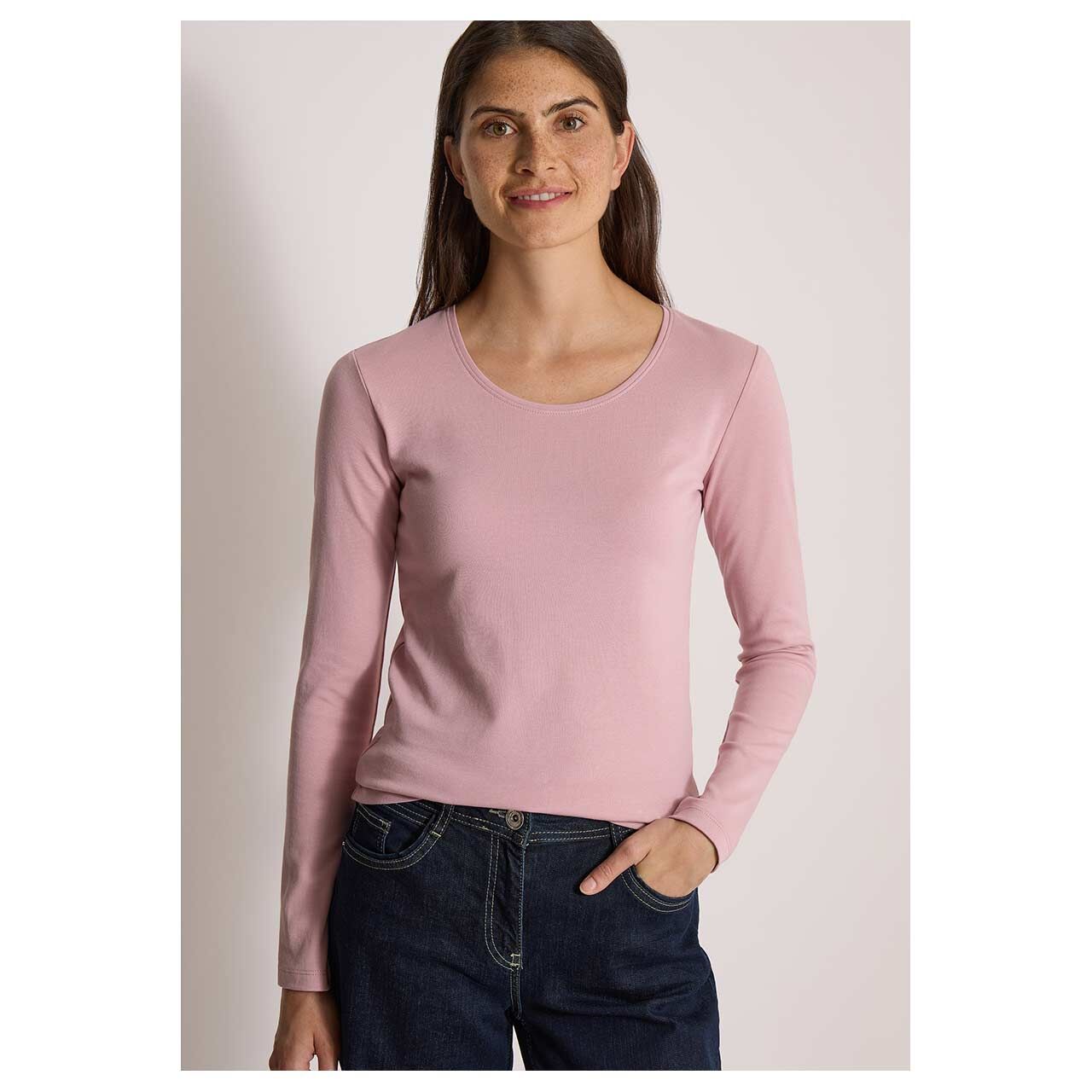 Damen Langarm Shirt Pia von Cecil in Rosa, Vorderansicht am Model