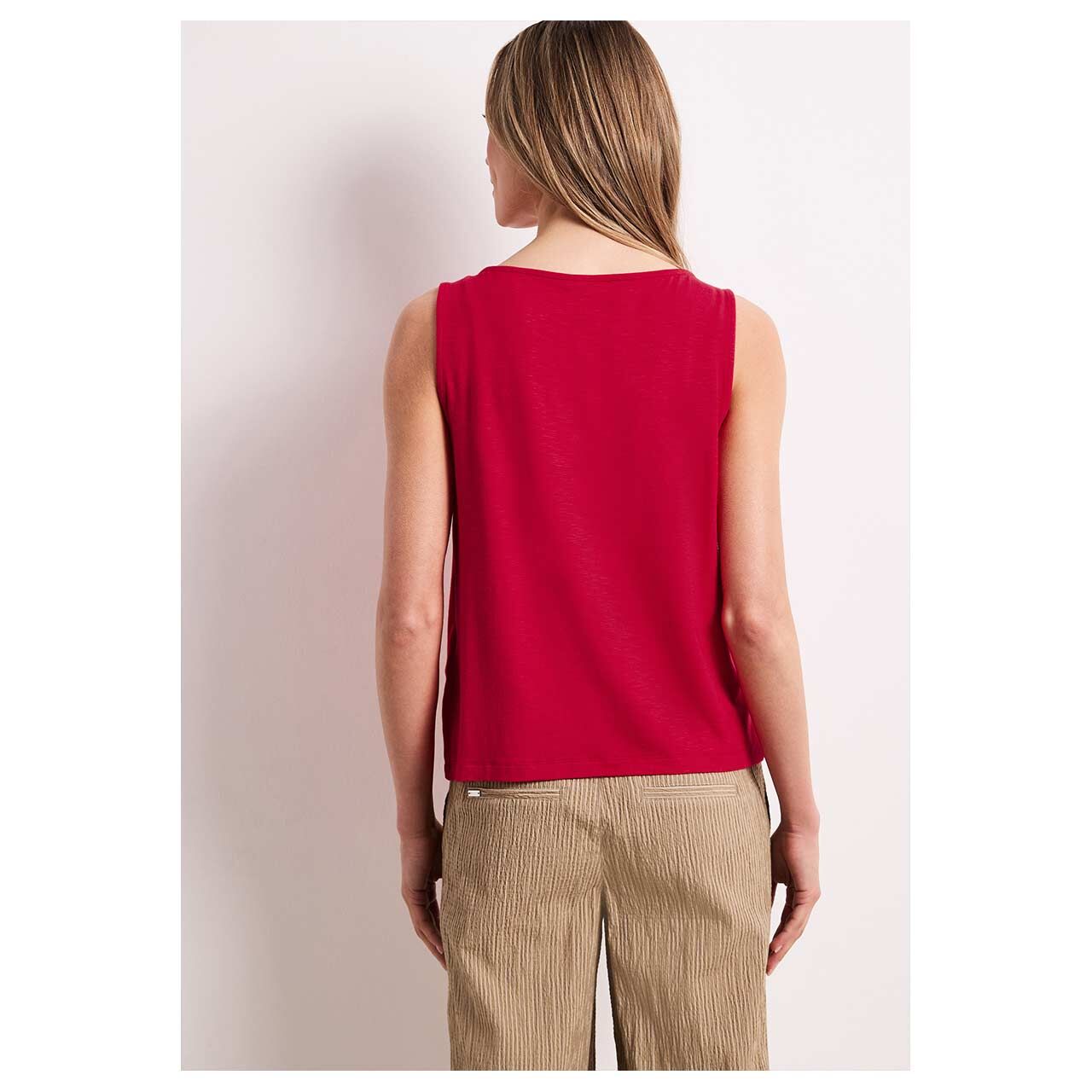 Damen Top Jersey von Street One in Rot meliert, Rückansicht am Model