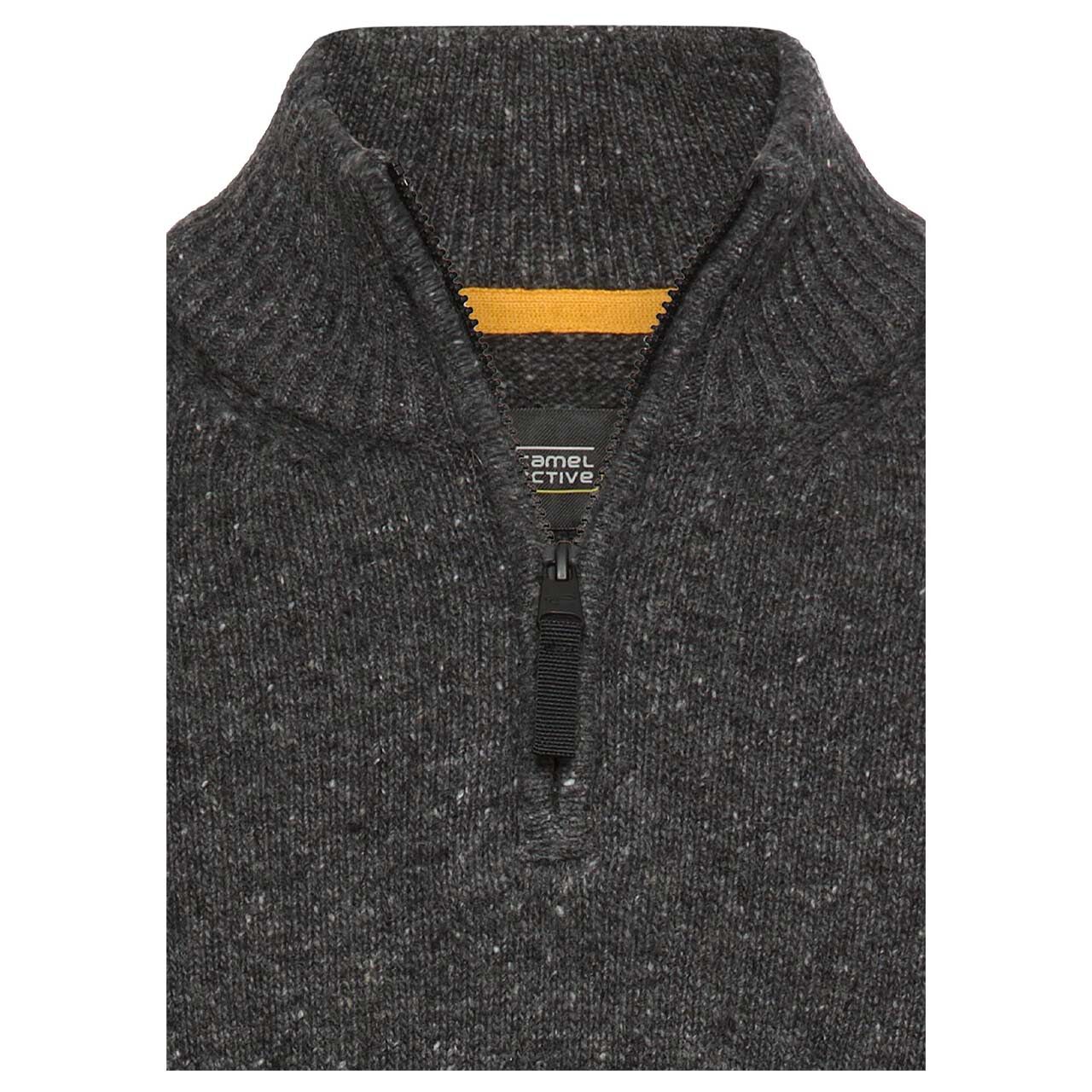 Herren Pullover Troyer von Camel active in der Farbe Dunkelgrau meliert, detaillierte Vorderansicht Kragen