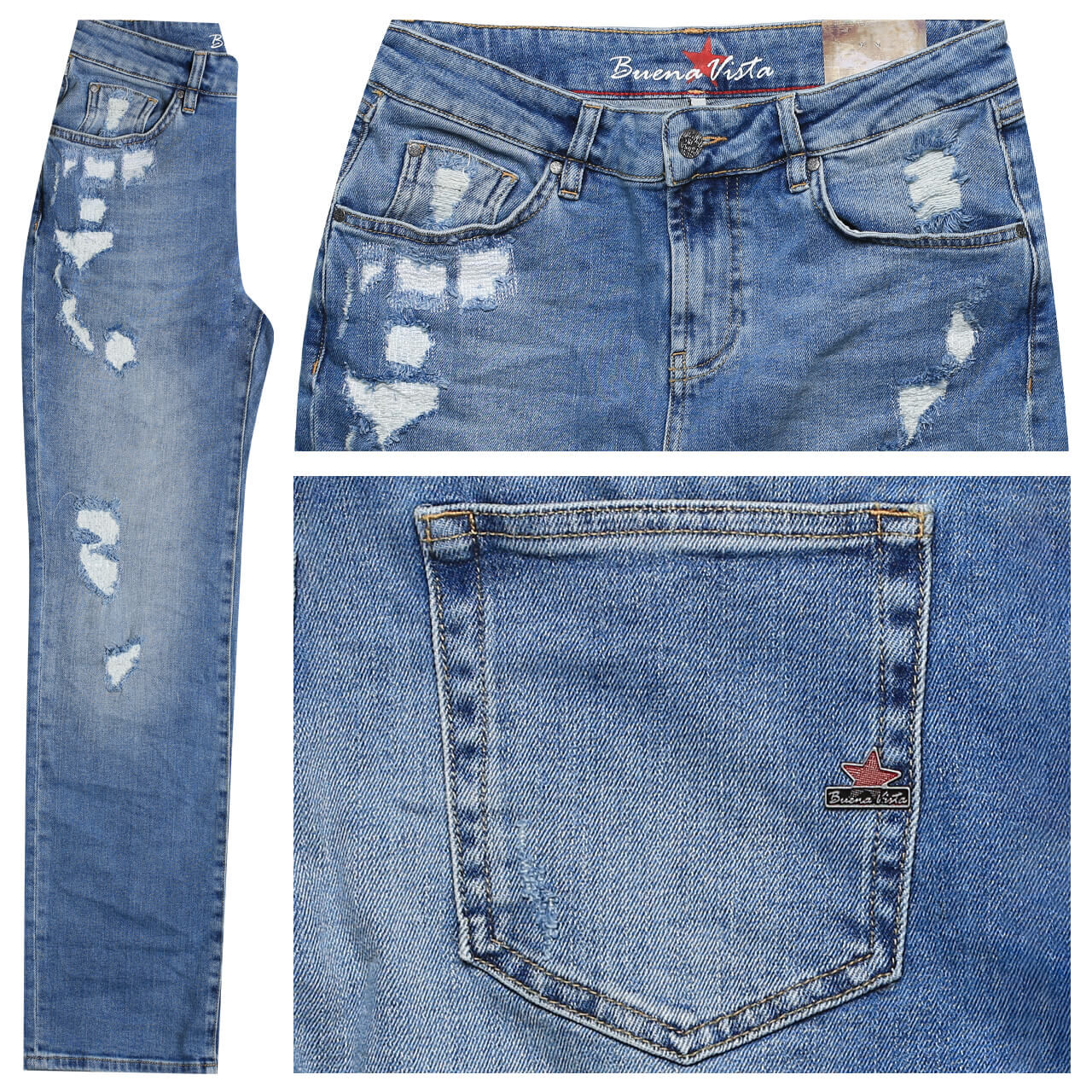 Buena Vista Jeans Filippa Stretch für Damen in Hellblau verwaschen mit Destroyed-Effekten, FarbNr.: 2930