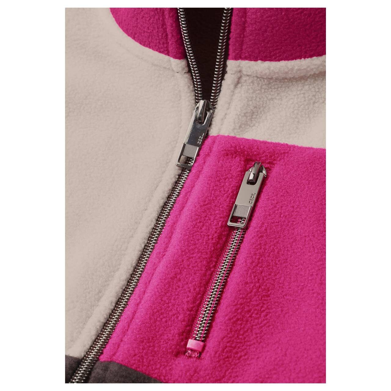 Damen Weste Colorblock Vest von Cecil in Dunkelbraun-Pink, Detailansicht Zipper