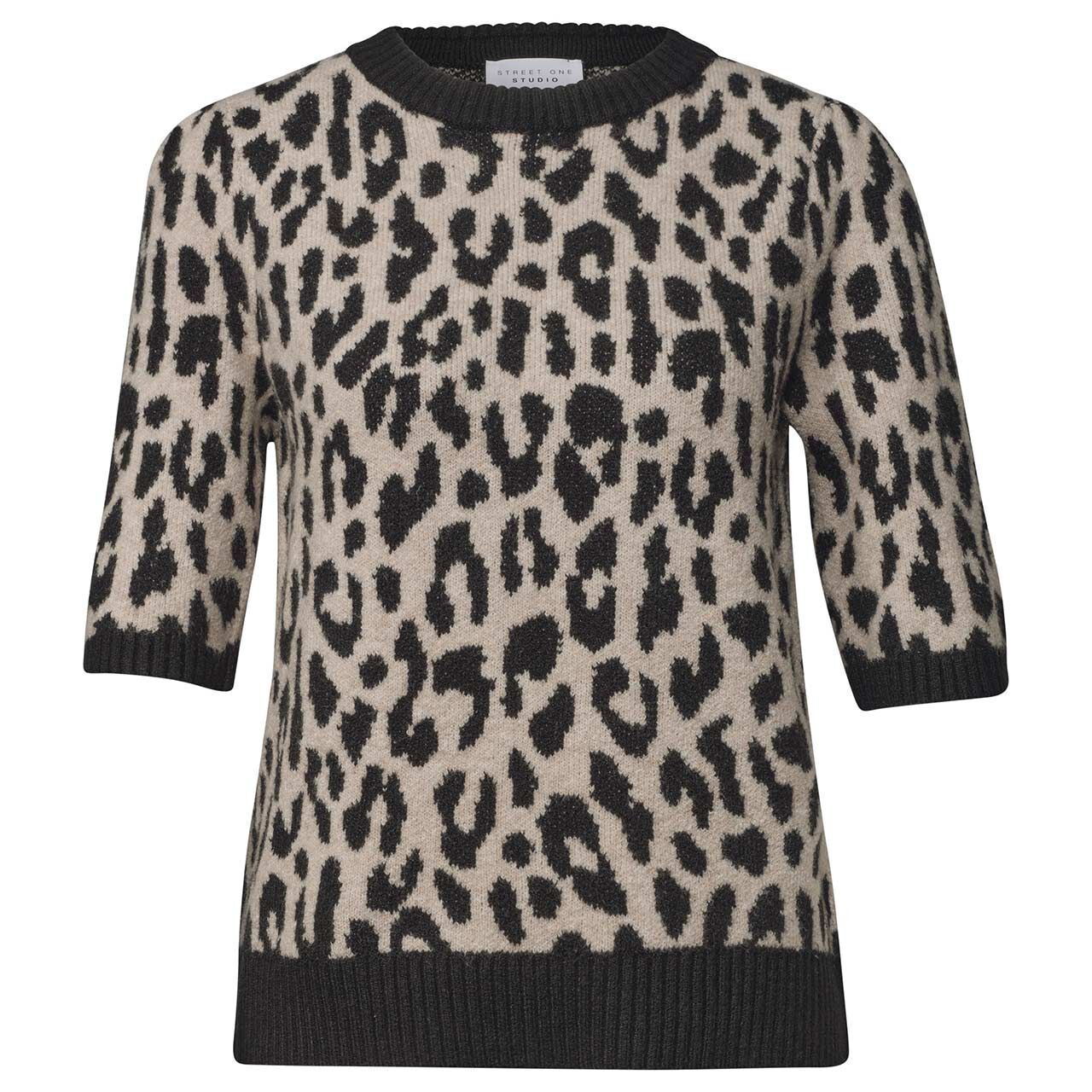 Street One Studio Damen Kurzarm Pullover Short Sleeve Jacquard black printed