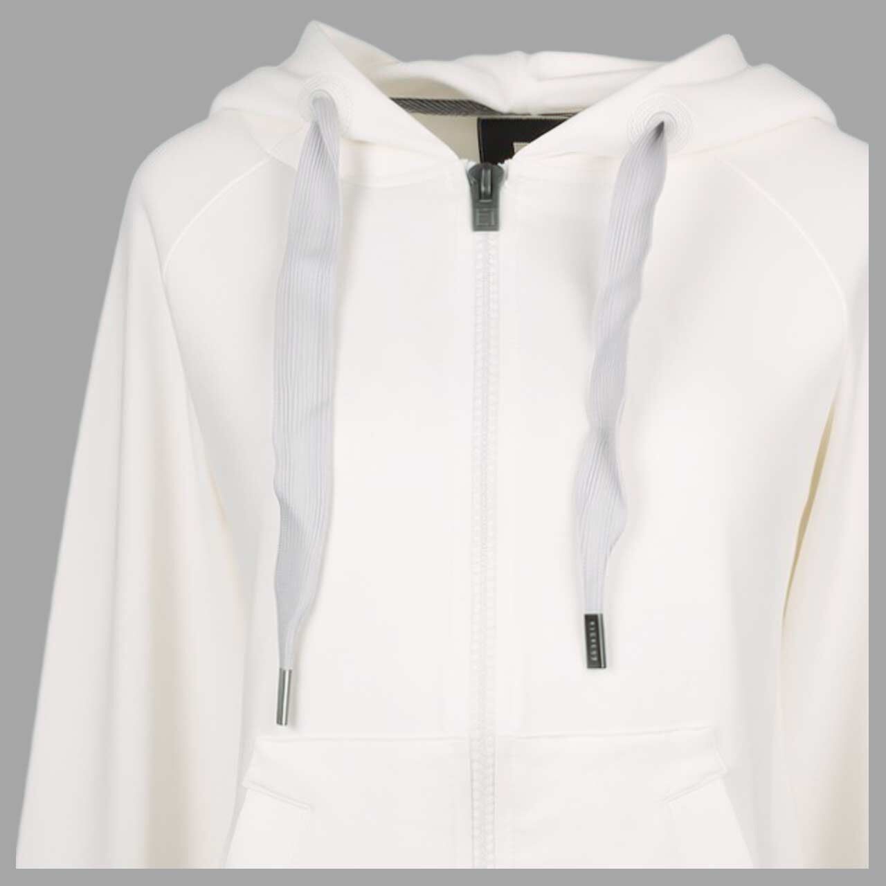Damen Hoodie Sweatjacke Kelda von Elbsand in Cremeweiß mit Print, detaillierte Vorderansicht