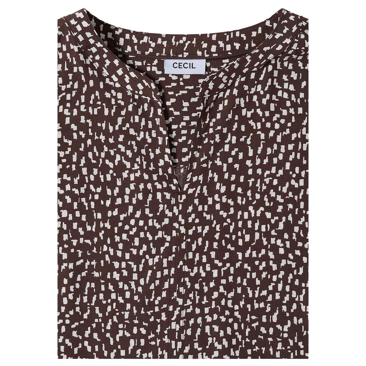 Cecil Damen Kurzarm Bluse Minimal Print brown cacao