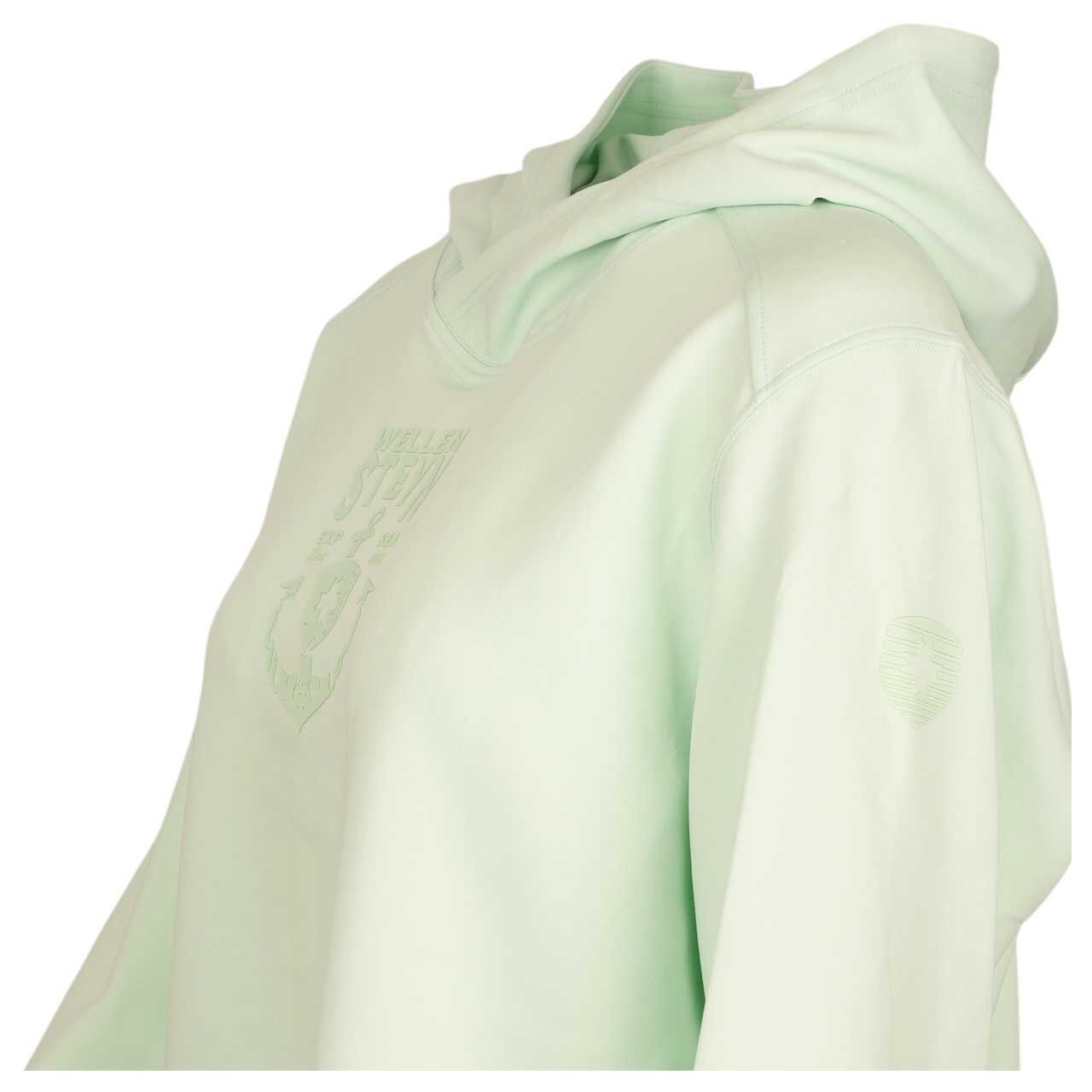 Damen Hoodie Sweatshirt Parcour Lady von Wellensteyn in Hellgrün mit Print, detaillierte Seitenansicht
