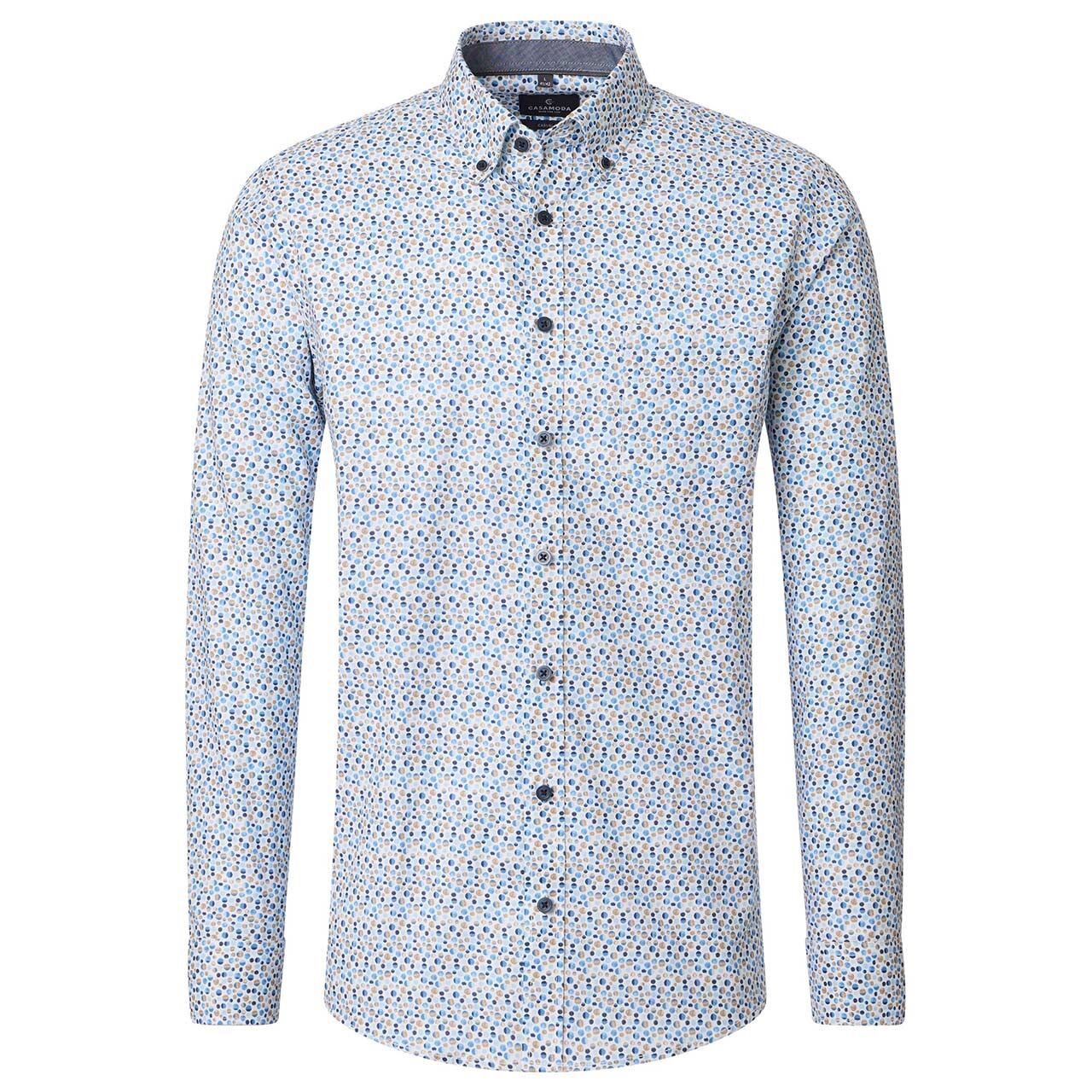 Casa Moda Herren Langarm Hemd blue beige dots
