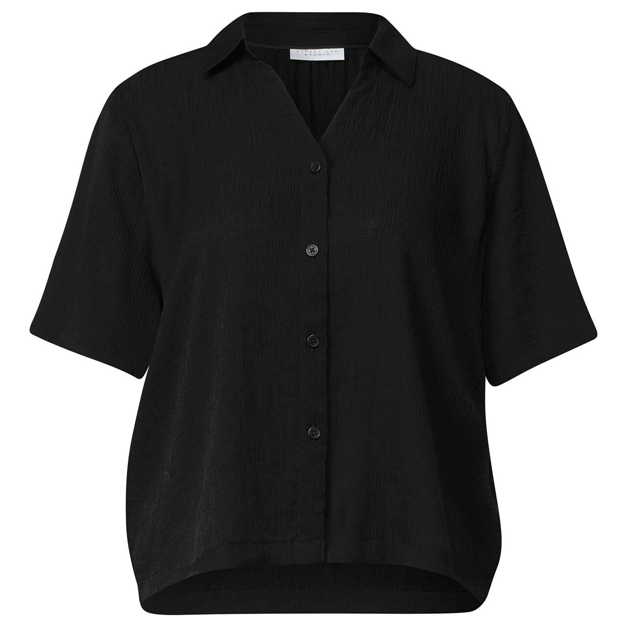 Damen Kurzarm Bluse Crinkle Buttoned von Street One Studio in Schwarz mit der Farbnummer 10001