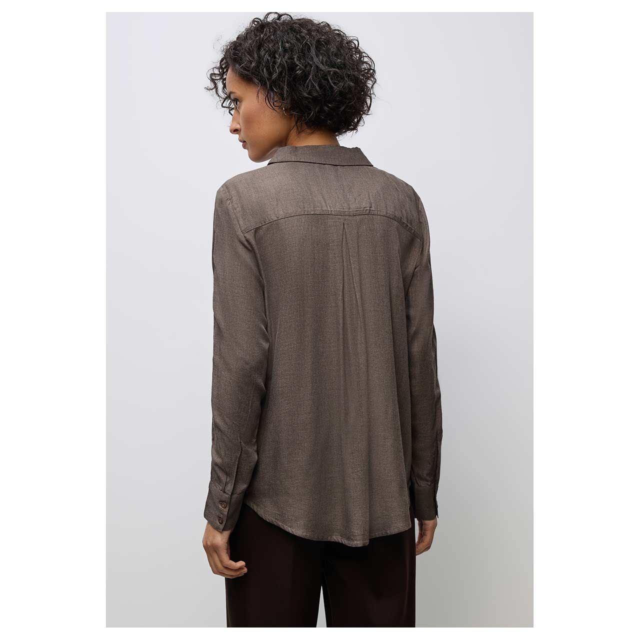 Damen Langarm Bluse Melange Shirtcollar von Street One in Dunkelbraun meliert, Rückansicht am Model