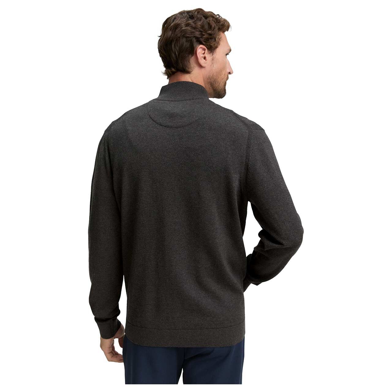 Herren Strickjacke Basic Knit Jacket von Tom Tailor in Dunkelgrau meliert, Rückansicht am Model