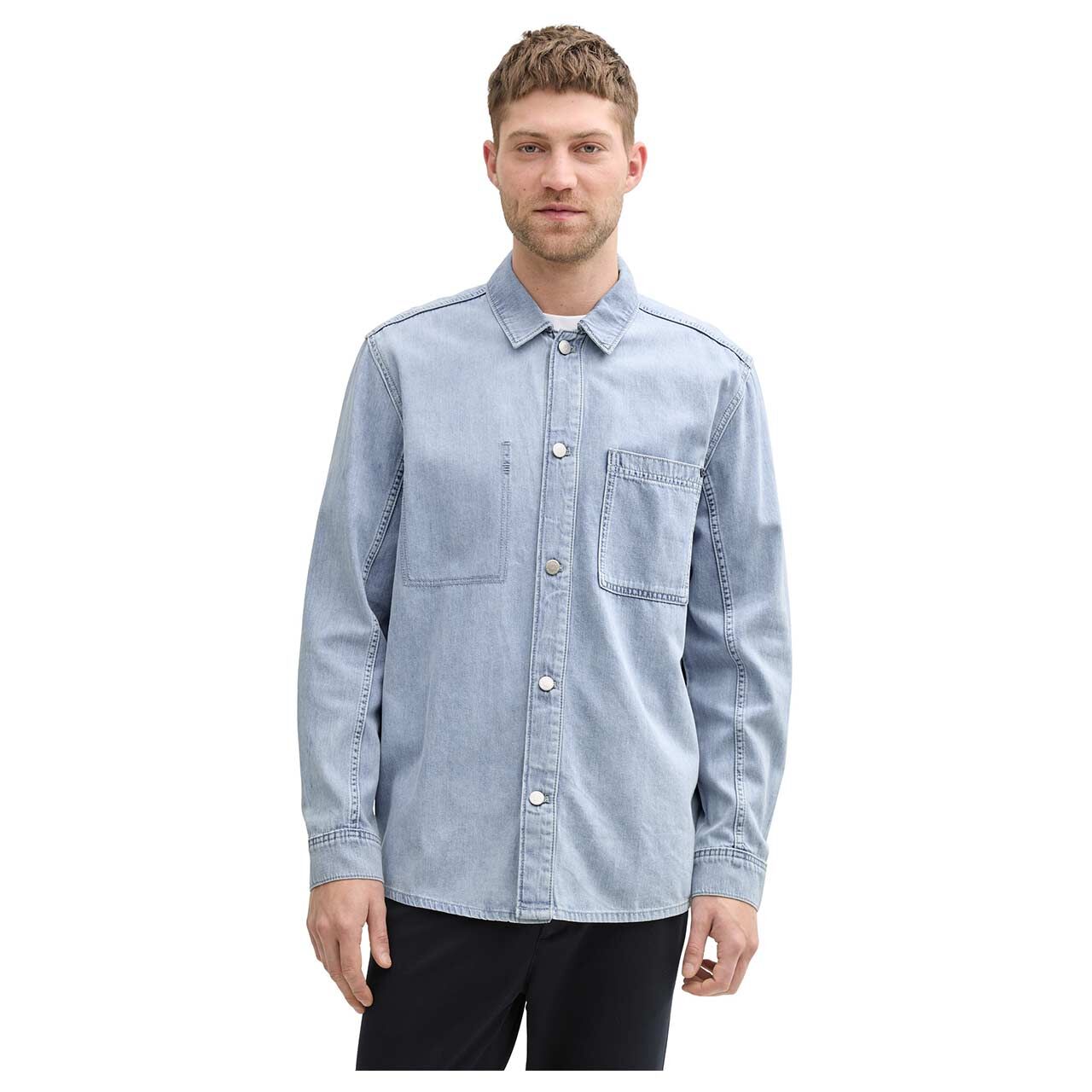 Tom Tailor Herren Langarm Jeanshemd used bleached blue