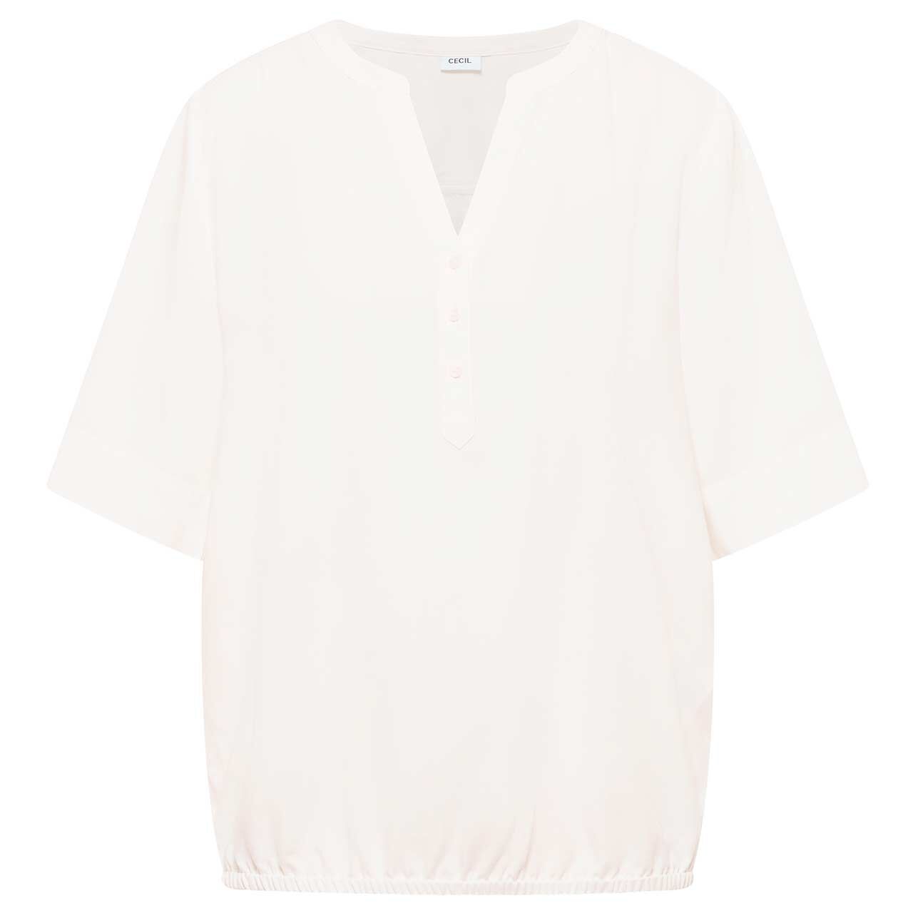 Cecil Damen Kurzarm Bluse Solid Splitneck vanilla white