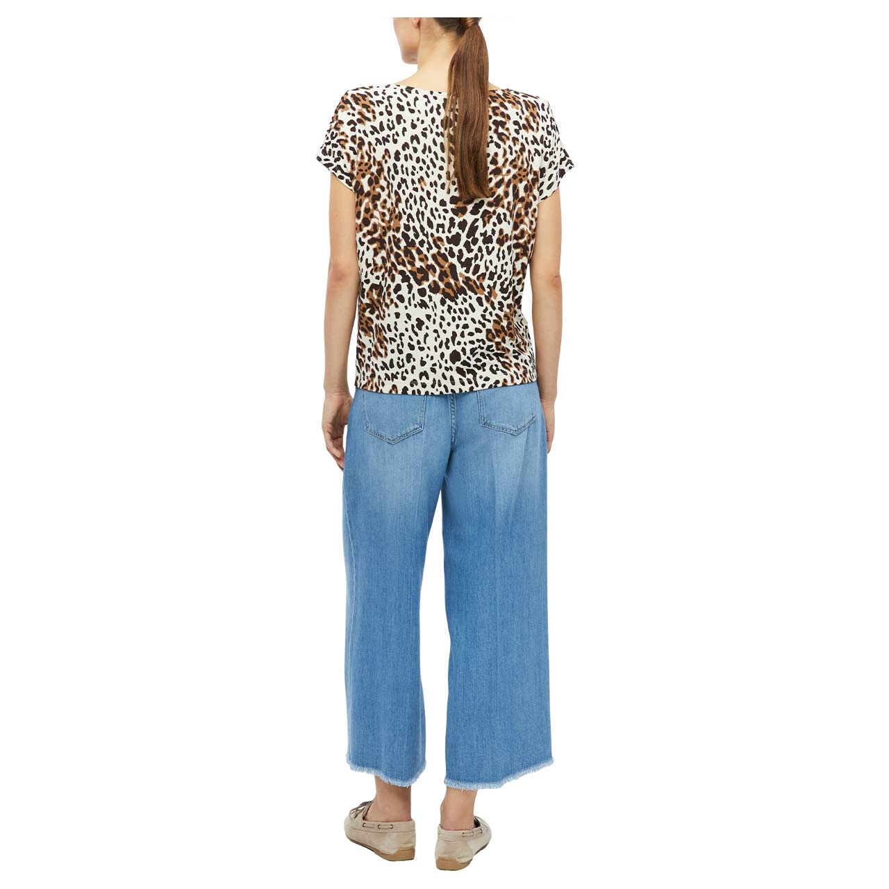 s.Oliver Damen T-Shirt in Braun mit Print, Rückansicht am Model