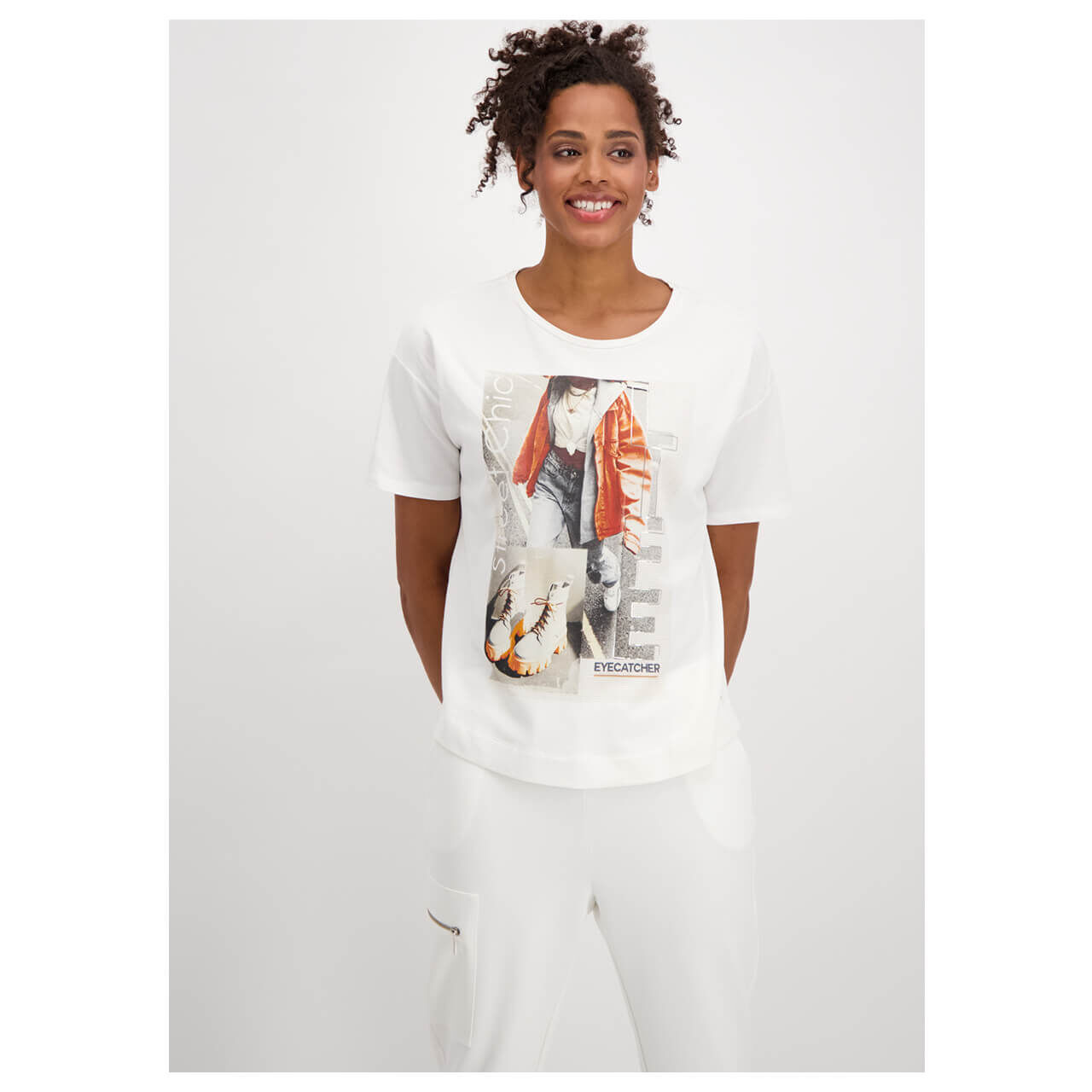 Monari T-Shirt für Damen in Cremeweiß mit Print, FarbNr.: 102