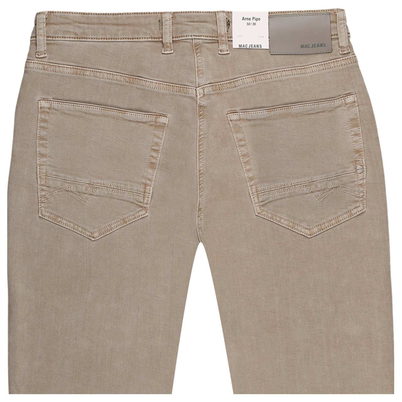 Stretch Herrenjeans Arne Pipe Driver von MAC in Beige angewaschen, detaillierte Rückansicht