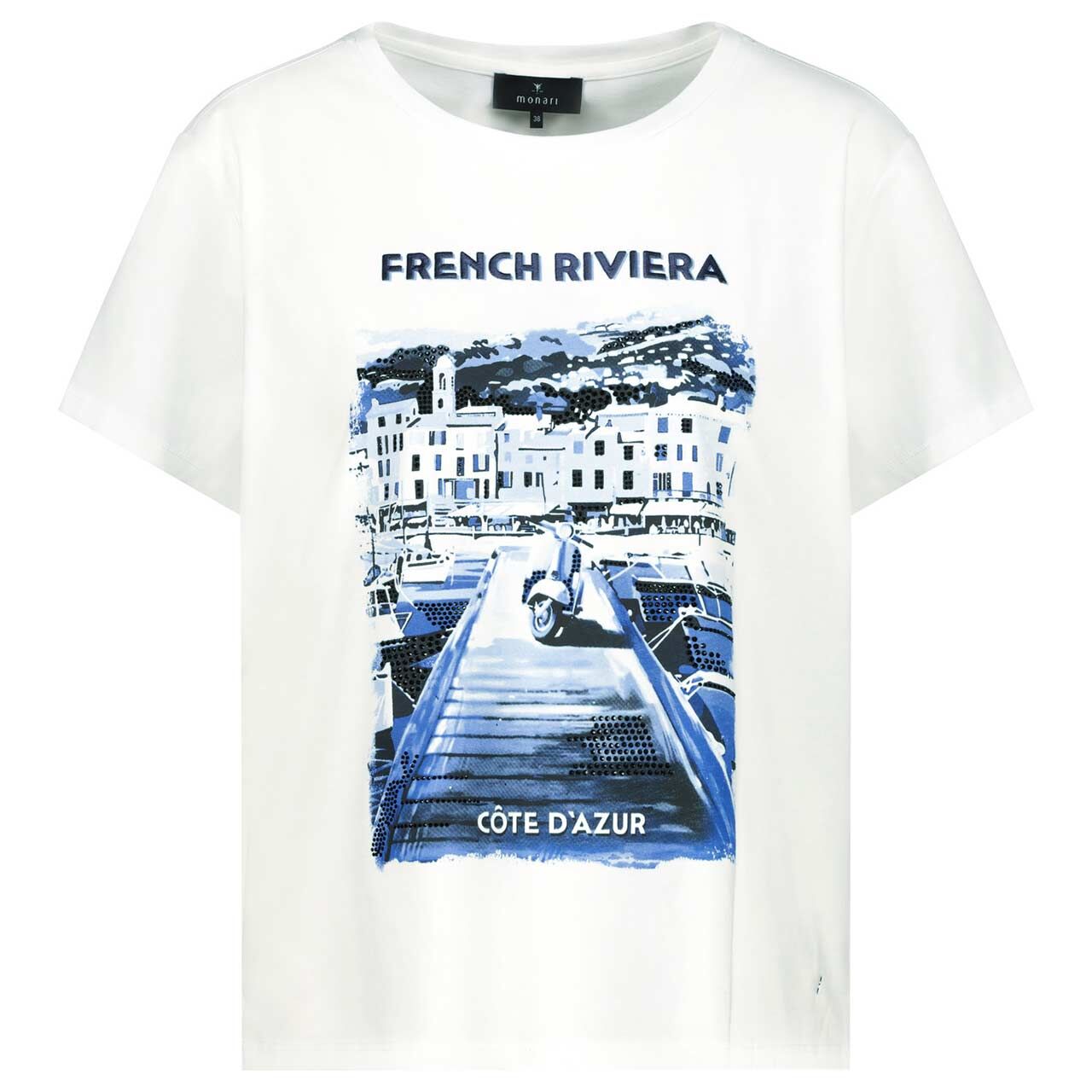 Monari Damen T-Shirt cream white print