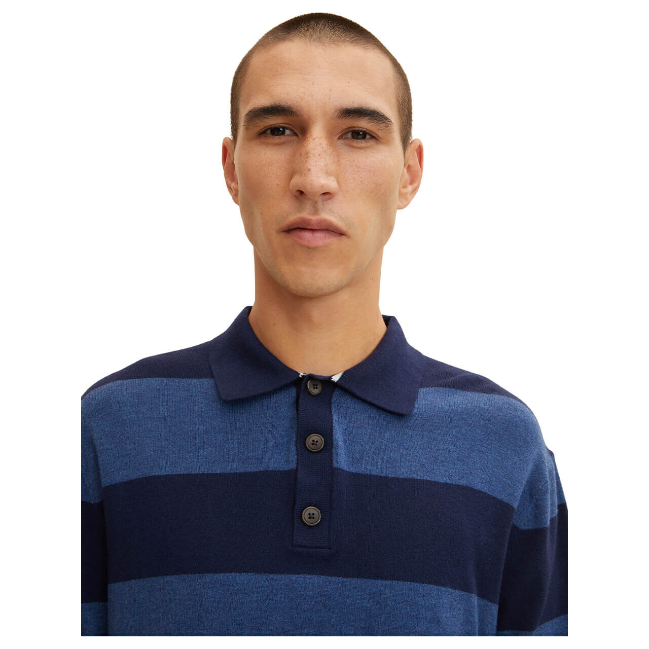 Tom Tailor Herren Polo Langarm Shirt blue navy block stripe